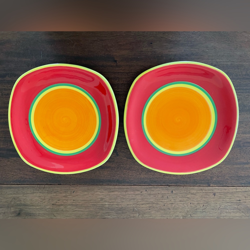 Set of 2 Dansk Caribe Aruba Orange Square Plates 8 3/4”